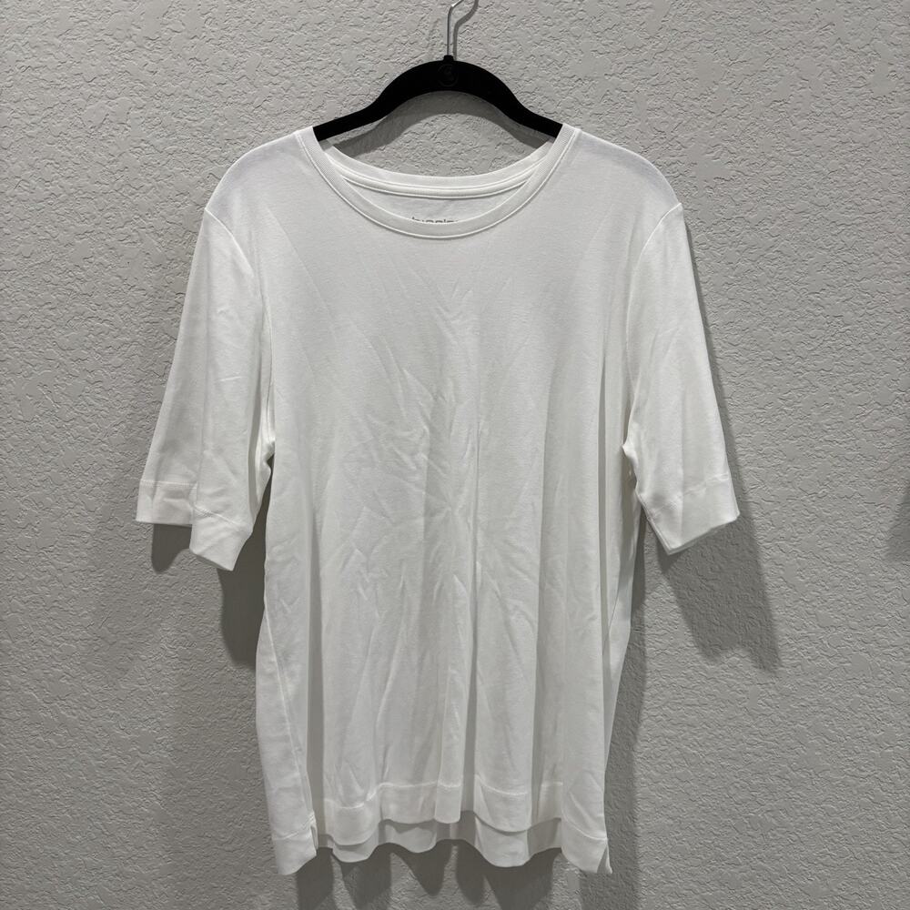 Chicos Size 2 L White Pima Cotton Half Sleeve Knit Tee Top Womens Soft - Picture 1 of 6